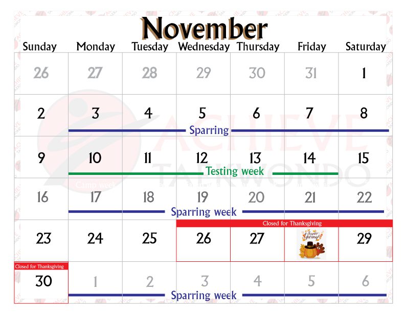 Achieve_Calendar_November-2025_Concord_jpg Girl learning taekwondo